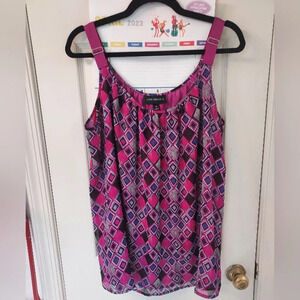 Lane Bryant Purple Geometric Double Layer Tank with Ribbon Strap in Size 20